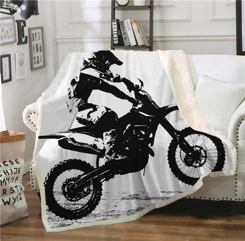 SHOMPE Dirt Bike Throw Blanket Motocross Racer Extreme Sports Printed Soft 3D Cool Plush Sherpa Kids Men Boys Girls Fleece Blankets 50"x 60" - Image 2